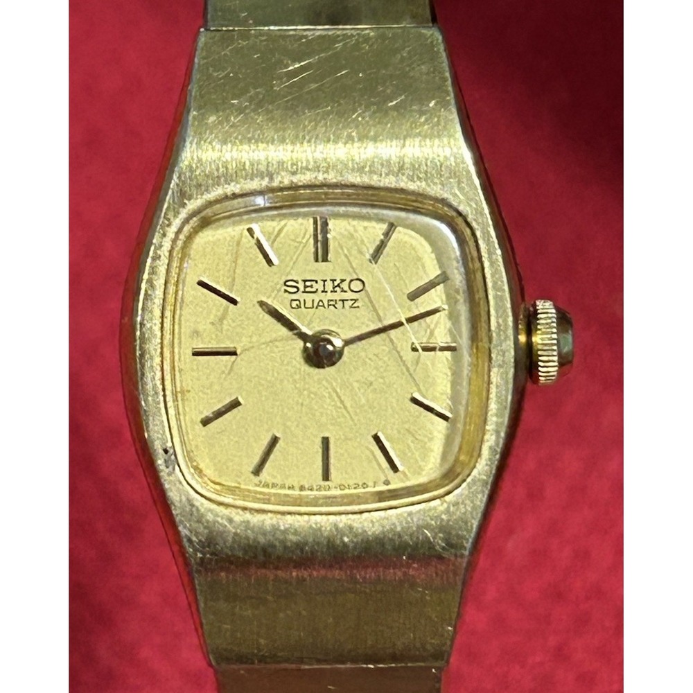Vintage Seiko Watch Women 16mm Champagne Dial Gold Tone Rectangle 5420-5039